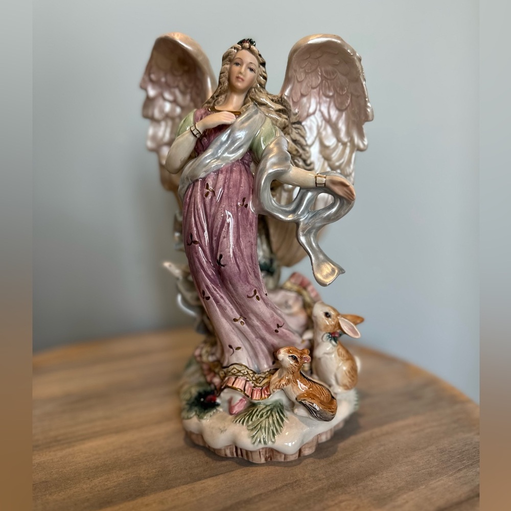 Fitz and Floyd Peaceable Kingdom Angel Holiday woodland animals candle holder